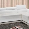 White faux leather sofa bed with storage compartment and reclining headrests 264x163x43 Pink model