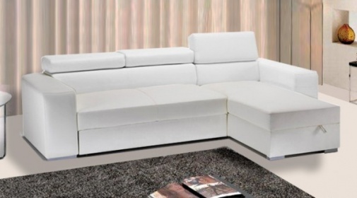 white 264 x 163 x 43 cm pink faux leather sofa bed with storage compartment and headrest