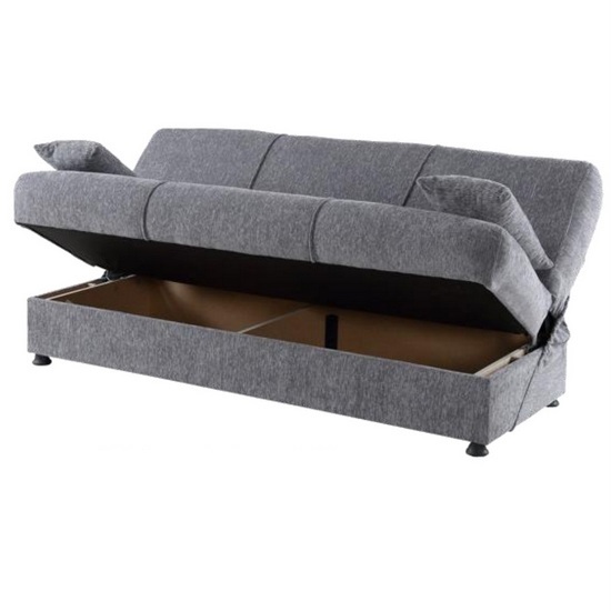 Sofa bed equipped with storage in beige or gray fabric 190x108cm Cody model