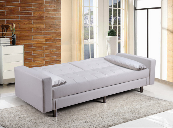 Divano letto contenitore cm 196 in due versioni nei colori bianco nero marrone cuscini inclusi modello Iris