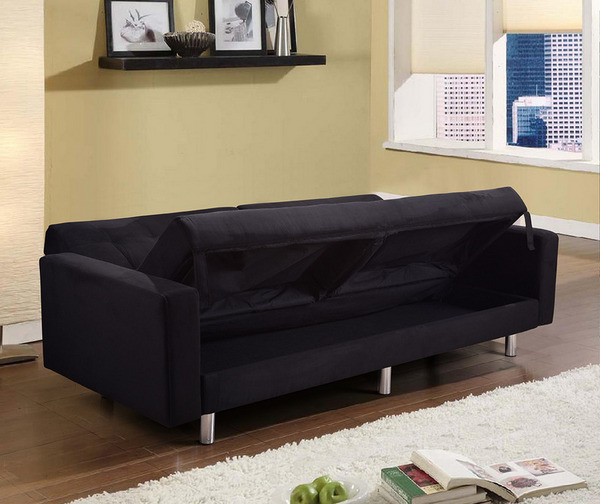 Divano letto contenitore cm 196 in due versioni nei colori bianco nero marrone cuscini inclusi modello Iris