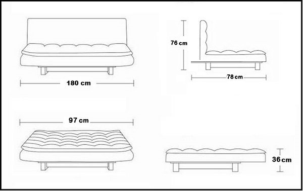 Faux leather sofa bed black 180x97x36 cm with anti-tip system model Federica
