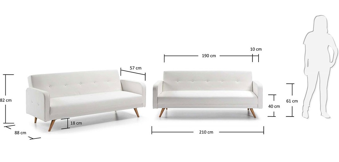 Sofa bed microfiber or faux leather in 4 colors clic-clac opening 208x110x43 Rodrigo model