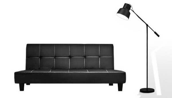 Faux leather sofa bed black 180x97x36 cm with anti-tip system model Federica