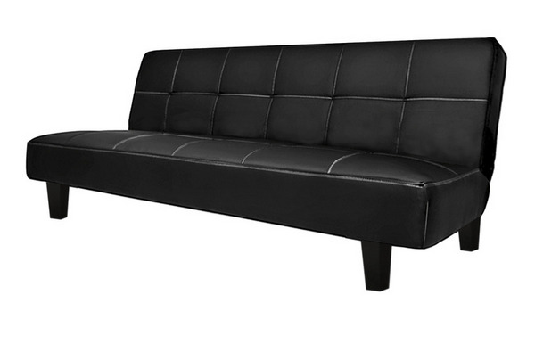 Faux leather sofa bed black 180x97x36 cm with anti-tip system model Federica