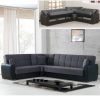 Sofa bed 305x238 Miriam with reversible peninsula reclining backs black faux leather and gray microfiber