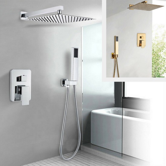 Kit per doccia cromato o oro con soffione a muro, doccetta laterale e  miscelatore con deviatore
