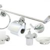 Accessory set 7-piece bathroom kit in chrome metal and frosted glass