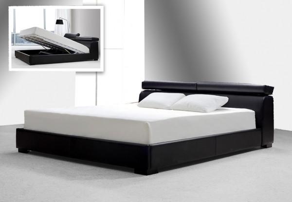 Letto matrimoniale modello London 220x167 ecopelle bianco o nero con vano contenitore