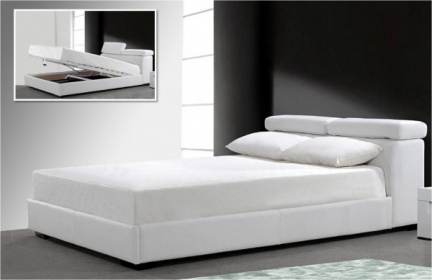 Letto matrimoniale modello London 220x167 ecopelle bianco o nero con vano contenitore