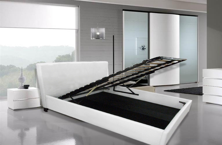 Letto matrimoniale modello Margherita 220x167 con vano contenitore bianco o nero ecopelle