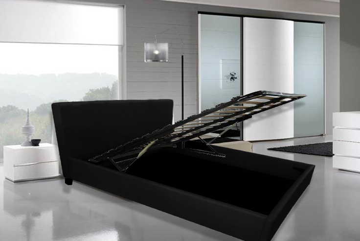 Letto matrimoniale modello Margherita 220x167 con vano contenitore bianco o nero ecopelle