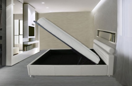 Letto matrimoniale con contenitore modello Primula bianco nero e beige in ecopelle