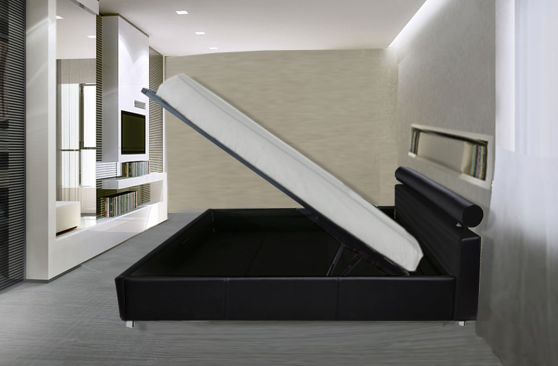 Letto matrimoniale con contenitore modello Primula bianco nero e beige in ecopelle