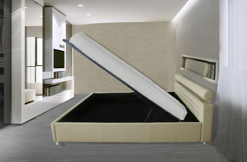 Letto matrimoniale con contenitore modello Primula bianco nero e beige in ecopelle