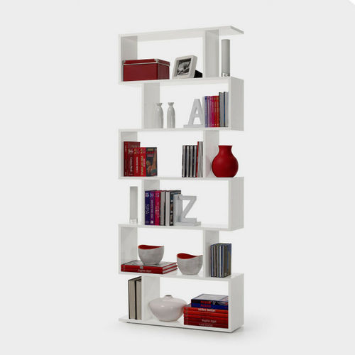 Mobile libreria 80x25x192cm design moderno con scaffali nei colori bianco, cemento e rovere modello TOLEDO