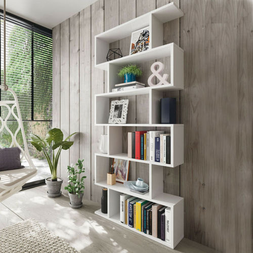Mobile libreria 80x25x192cm design moderno con scaffali nei colori bianco,  cemento e rovere