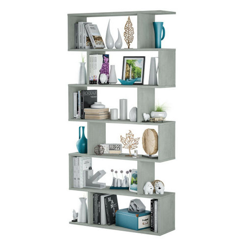 Mobile libreria 80x25x192cm design moderno con scaffali nei colori bianco, cemento e rovere modello TOLEDO