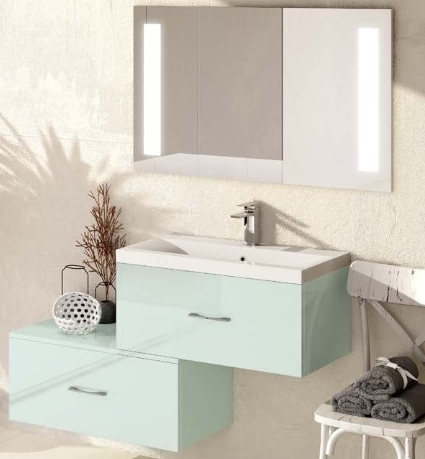 Mobile bagno moderno Wood 140 cm sospeso in legno lavabo mineralmarmo  disponibile in 2 versioni