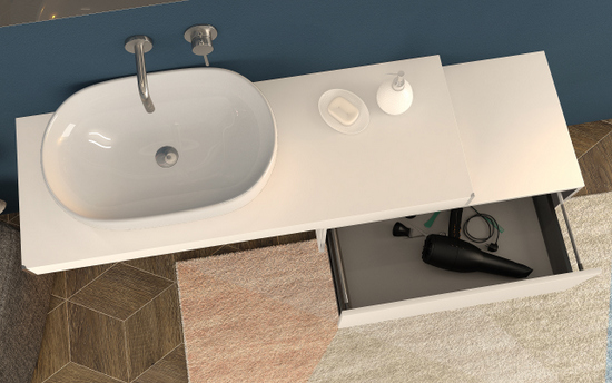 Piano mensola per lavandini d'appoggio in 3 misure bianco, pino sbiancato o rovere tabacco