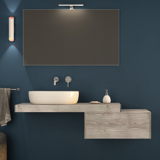 Piano mensola per lavandini d'appoggio in 3 misure bianco, pino sbiancato o rovere tabacco