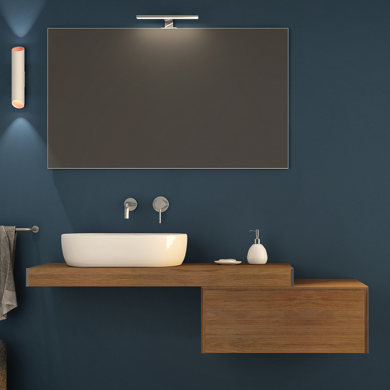 Piano mensola per lavandini d'appoggio in 3 misure bianco, pino sbiancato o rovere tabacco