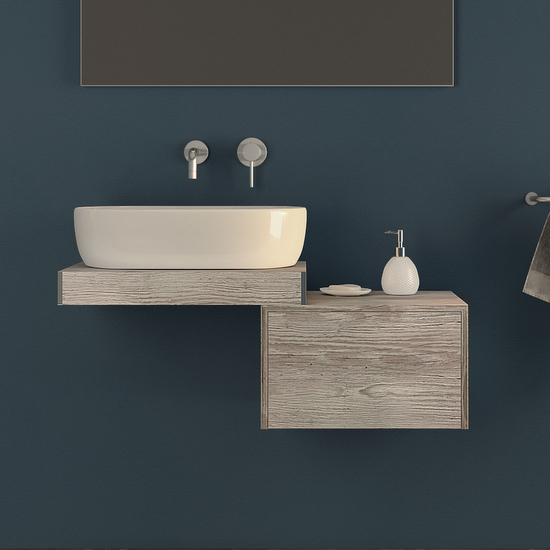 Piano mensola per lavandini d'appoggio in 3 misure bianco, pino sbiancato o rovere tabacco