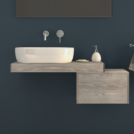 Piano mensola per lavandini d'appoggio in 3 misure bianco, pino sbiancato o rovere tabacco