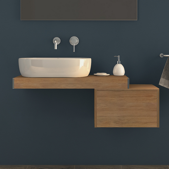 Piano mensola per lavandini d'appoggio in 3 misure bianco, pino sbiancato o rovere tabacco