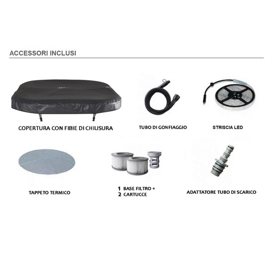 Minipiscina rotonda 204x70H cm con 138 getti idromassaggio autogonfiante 5-6 posti PG012