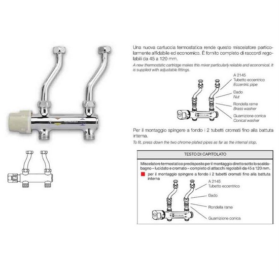 Thermostatic mixer for under bath heater with two connections model RB0833