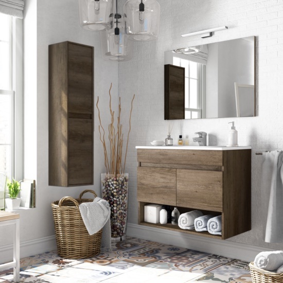 Mobile bagno sospeso con lavabo da 81cm e specchiera