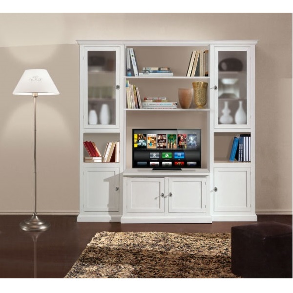 Arredo modello Ines porta televisione con ante 220x50x220h color bianco opaco e noce lucido design classico