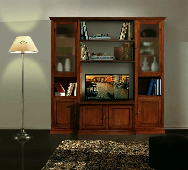 Arredo modello Ines porta televisione con ante 220x50x220h color bianco opaco e noce lucido design classico