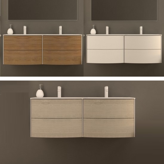 Arredo bagno moderno doppio lavabo bianco opaco,rovere sbiancato o tabacco modello Safari2