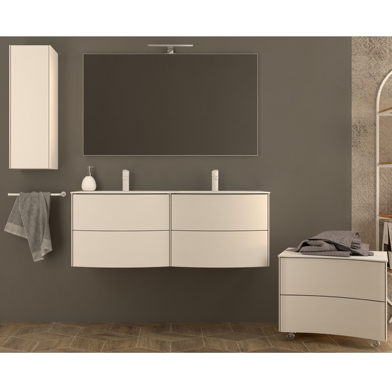 Arredo bagno moderno doppio lavabo bianco opaco,rovere sbiancato o tabacco modello Safari2