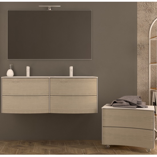 Arredo bagno moderno doppio lavabo bianco opaco,rovere sbiancato o tabacco modello Safari2