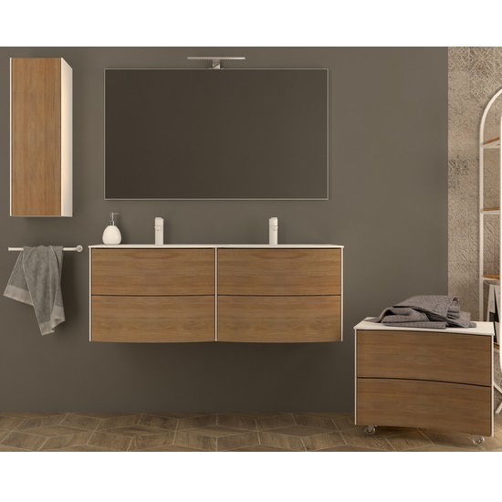 Arredo bagno moderno doppio lavabo bianco opaco,rovere sbiancato o tabacco modello Safari2