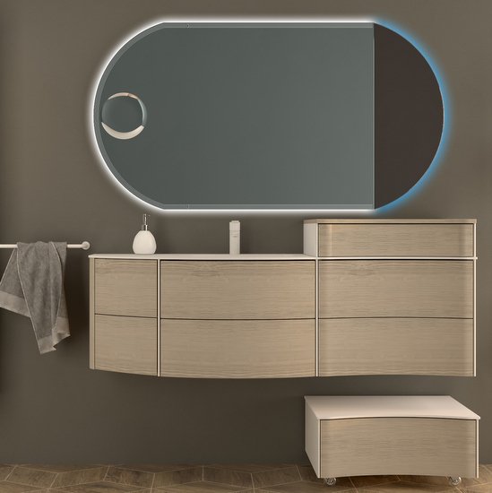 Matt white, bleached oak or tobacco 150cm modern bathroom furniture Safari model