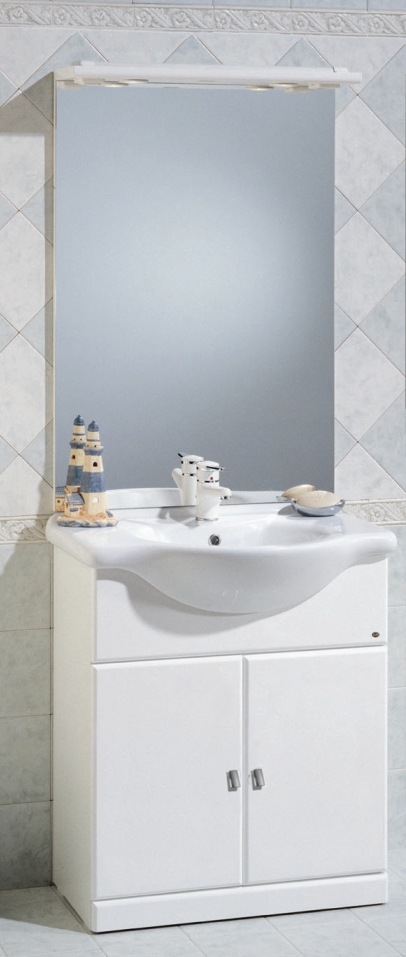 Arredo da bagno rovereto cm 81 bianco grigio rovere chiaro due ante due  cassetti a terra lavabo specchio con pensile tettino in offerta