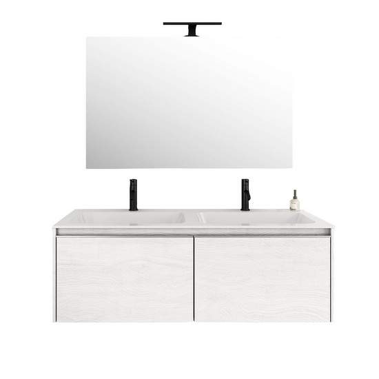 Arredo bagno stile moderno Yang 120 cm sospeso doppio lavandino mineralmarmo in MDF in 6 colorazioni