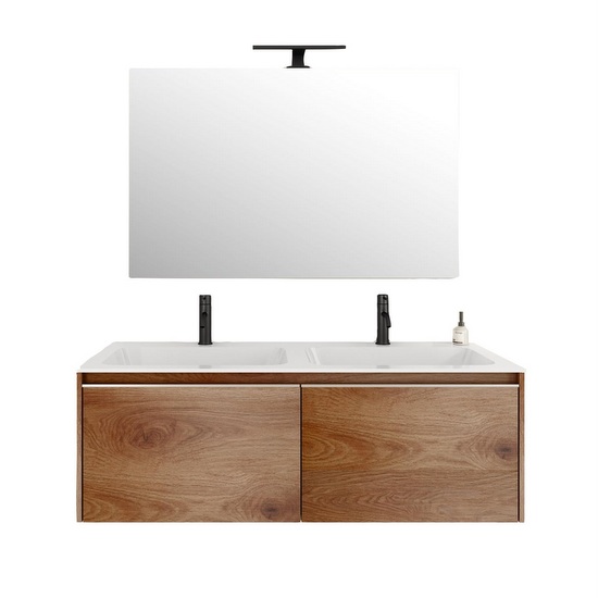 Arredo bagno stile moderno Yang 120 cm sospeso doppio lavandino mineralmarmo in MDF in 6 colorazioni