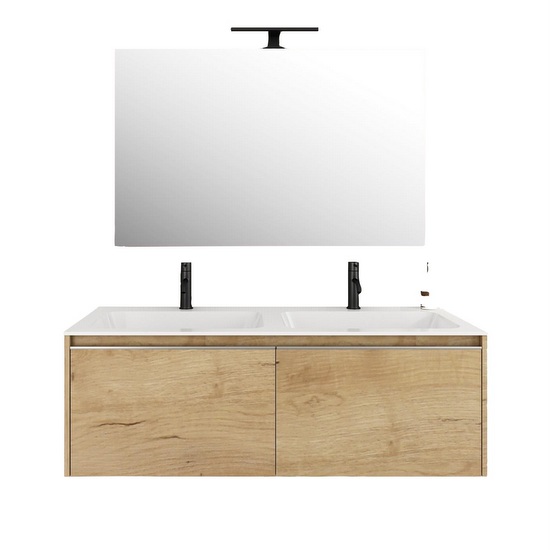 Arredo bagno stile moderno Yang 120 cm sospeso doppio lavandino mineralmarmo in MDF in 6 colorazioni