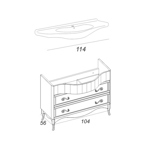 Arte Povera bathroom furniture model Jupiter available in two finishes from 114 cm with two drawers