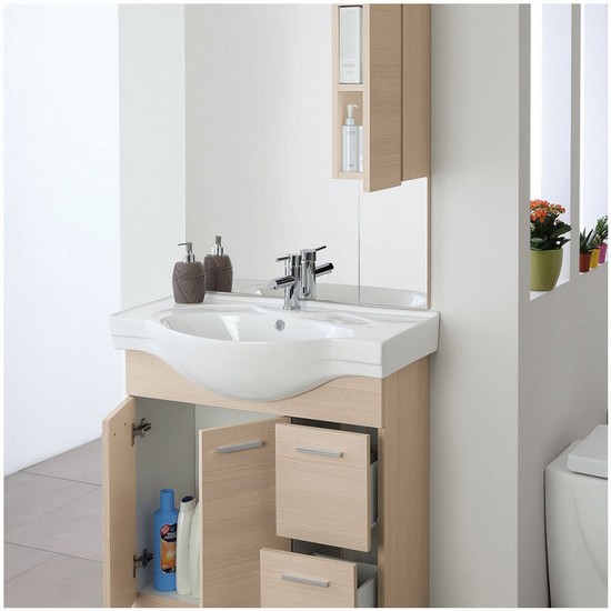 Arredo da bagno Rovereto cm 81 in 3 colori due ante due cassetti a terra lavabo specchio con pensile tettino in offerta