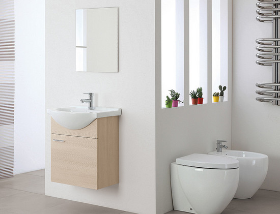 Arredo bagno Icaro 56 con specchiera lavatoio bianco grigio o rovere chiaro sospeso
