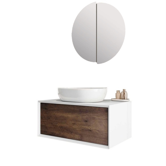 Suspended bathroom furniture 90cm cabinet available in 2 colors with mirror model Jolly
