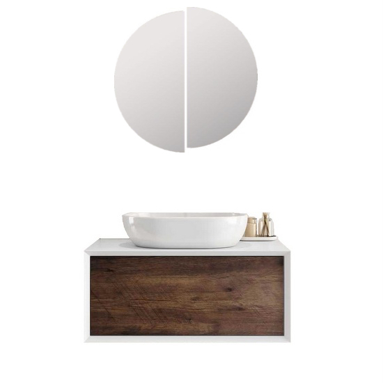 Suspended bathroom furniture 90cm cabinet available in 2 colors with mirror model Jolly