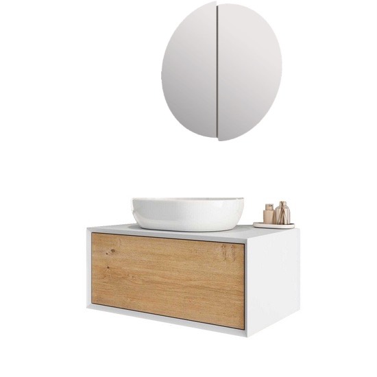 Suspended bathroom furniture 90cm cabinet available in 2 colors with mirror model Jolly