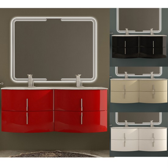 Arredobagno mobile Stiven da 138cm disponibile in 4 colori con doppio lavabo in cristallo o resina